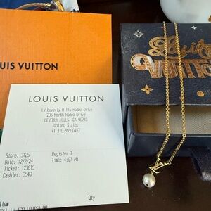 Louis Vuitton Gold Necklace with Pearl Charm